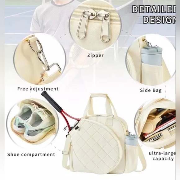 Universal Pickleball Bag with Shoe Compartment/Fence Hook & Adjustable, Gym - Picture 2 of 3